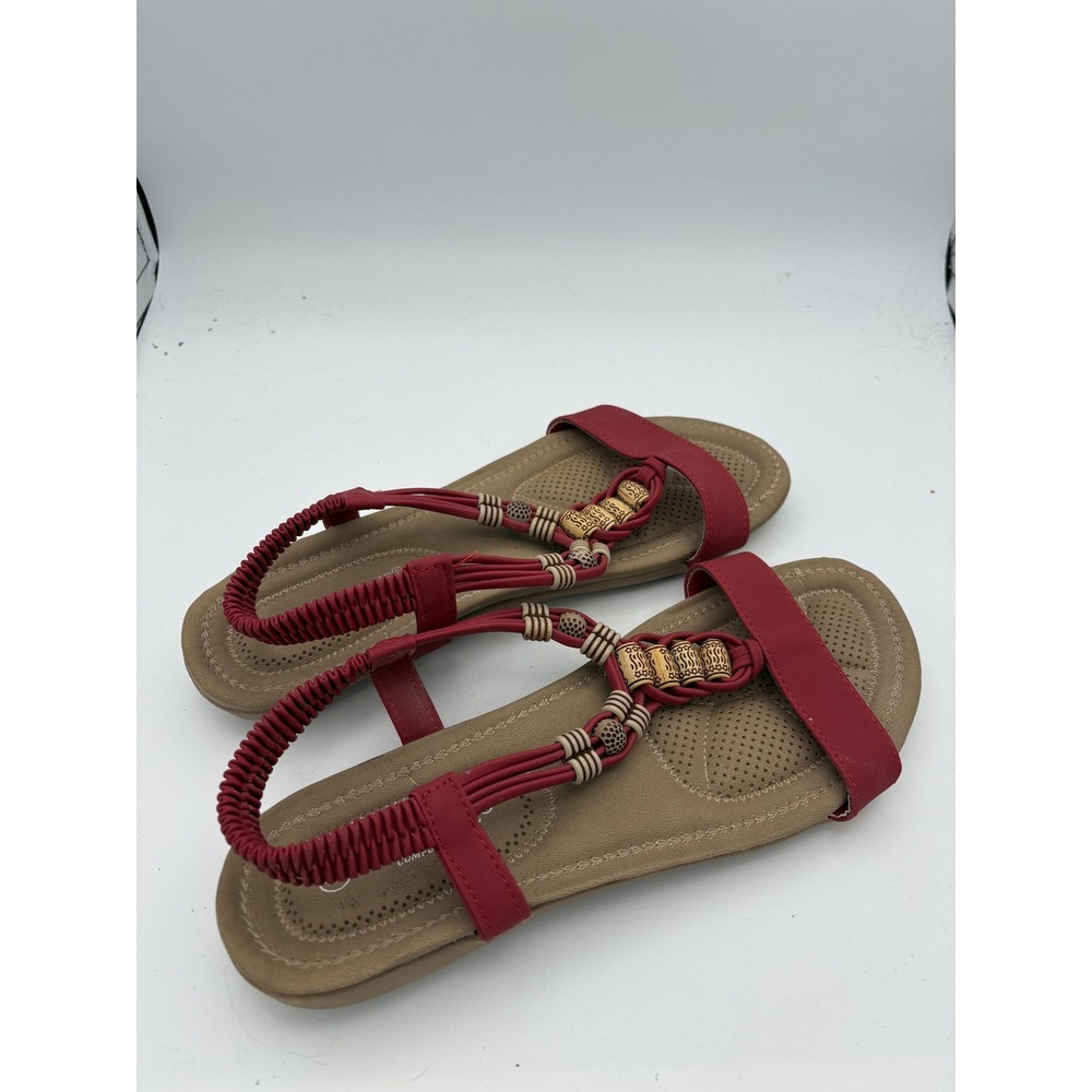 Ashley Blue Shoes Womens Sizeโ 11 Red Beaded Strappy Sandals Slip On Comfort